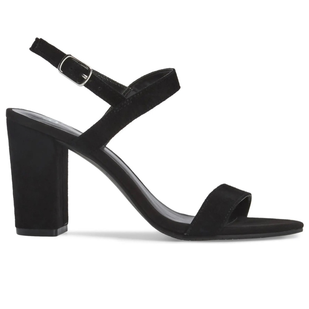 Black Ankle Strap Slingback Open Toe Suede Block Heels